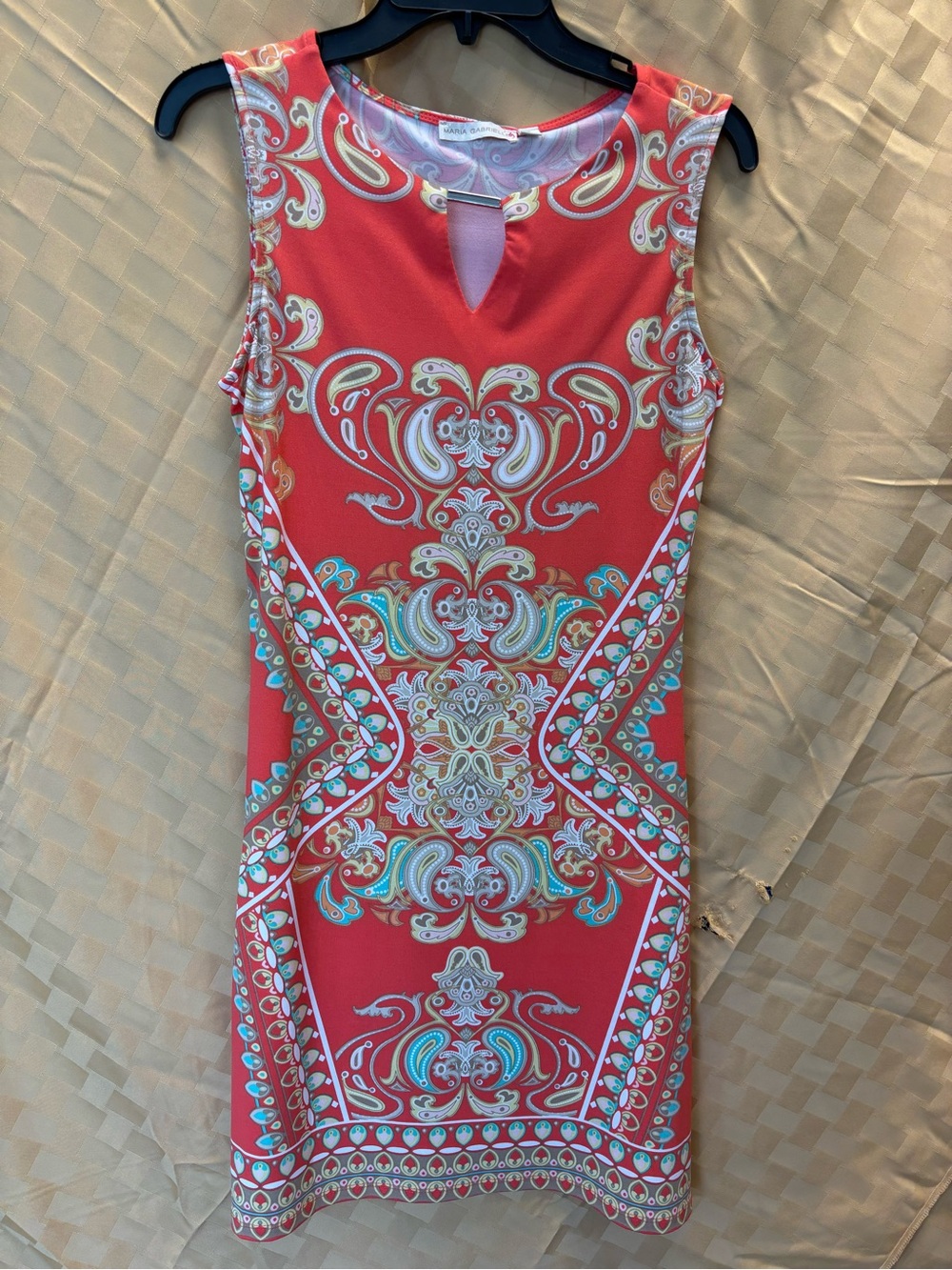 Coral Paisley-Print Sleeveless Sheath Dress